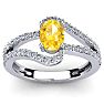 Citrine Ring: 1.40 Carat Oval Shape Citrine and Fancy Diamond Ring In Sterling Silver Image-1