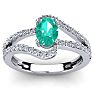 Emerald Ring: 1.40 Carat Oval Shape Created Emerald and Fancy Diamond Ring In Sterling Silver Image-1