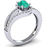 Emerald Ring: 1.40 Carat Oval Shape Created Emerald and Fancy Diamond Ring In Sterling Silver Image-2
