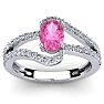 Pink Sapphire Ring: 1.40 Carat Oval Shape Created Pink Sapphire and Fancy Diamond Ring In Sterling Silver Image-1