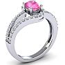 Pink Sapphire Ring: 1.40 Carat Oval Shape Created Pink Sapphire and Fancy Diamond Ring In Sterling Silver Image-2