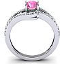 Pink Sapphire Ring: 1.40 Carat Oval Shape Created Pink Sapphire and Fancy Diamond Ring In Sterling Silver Image-4