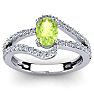 Peridot Ring: 1.40 Carat Oval Shape Peridot and Fancy Diamond Ring In Sterling Silver Image-1