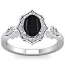 Black Onyx Ring: 1 1/2 Carat Oval Shape Black Onyx and Halo Diamond Ring In Sterling Silver Image-1