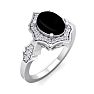 Black Onyx Ring: 1 1/2 Carat Oval Shape Black Onyx and Halo Diamond Ring In Sterling Silver Image-2