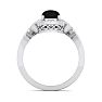 Black Onyx Ring: 1 1/2 Carat Oval Shape Black Onyx and Halo Diamond Ring In Sterling Silver Image-3