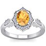 Citrine Ring: 1 1/2 Carat Oval Shape Citrine and Halo Diamond Ring In Sterling Silver Image-1