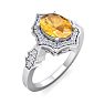 Citrine Ring: 1 1/2 Carat Oval Shape Citrine and Halo Diamond Ring In Sterling Silver Image-2