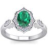 Emerald Ring: 1 1/2 Carat Oval Shape Created Emerald and Halo Diamond Ring In Sterling Silver Image-1