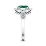 Emerald Ring: 1 1/2 Carat Oval Shape Created Emerald and Halo Diamond Ring In Sterling Silver Image-4