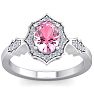 Pink Sapphire Ring: 1 1/2 Carat Oval Shape Created Pink Sapphire and Halo Diamond Ring In Sterling Silver Image-1