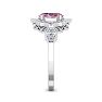 Pink Sapphire Ring: 1 1/2 Carat Oval Shape Created Pink Sapphire and Halo Diamond Ring In Sterling Silver Image-4