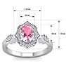 Pink Sapphire Ring: 1 1/2 Carat Oval Shape Created Pink Sapphire and Halo Diamond Ring In Sterling Silver Image-5
