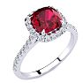 Ruby Ring: 2 Carat Cushion Cut Created Ruby and Halo Diamond Ring In Sterling Silver Image-2