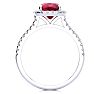 Ruby Ring: 2 Carat Cushion Cut Created Ruby and Halo Diamond Ring In Sterling Silver Image-3