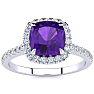 Amethyst Ring: 2 Carat Cushion Cut Amethyst and Halo Diamond Ring In Sterling Silver Image-1