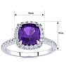 Amethyst Ring: 2 Carat Cushion Cut Amethyst and Halo Diamond Ring In Sterling Silver Image-4