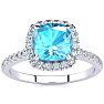 Blue Topaz Ring: 2 Carat Cushion Cut Blue Topaz and Halo Diamond Ring In Sterling Silver Image-1