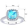 Blue Topaz Ring: 2 Carat Cushion Cut Blue Topaz and Halo Diamond Ring In Sterling Silver Image-4