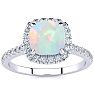 Opal Ring: 2 Carat Cushion Cut Created Opal and Halo Diamond Ring In Sterling Silver Image-1