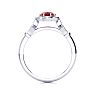 Ruby Ring: 1 Carat Oval Shape Created Ruby and Halo Diamond Ring In Sterling Silver Image-3