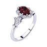 Garnet Ring: 1 Carat Oval Shape Garnet and Halo Diamond Ring In Sterling Silver Image-2
