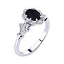 Black Onyx Ring: 1 Carat Oval Shape Black Onyx and Halo Diamond Ring In Sterling Silver Image-2