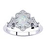 Opal Ring: 1 Carat Oval Shape Created Opal and Halo Diamond Ring In Sterling Silver Image-1