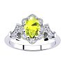 Peridot Ring: 1 Carat Oval Shape Peridot and Halo Diamond Ring In Sterling Silver Image-1