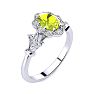 Peridot Ring: 1 Carat Oval Shape Peridot and Halo Diamond Ring In Sterling Silver Image-2