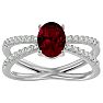 Ruby Ring: 1 1/2 Carat Oval Shape Created Ruby and Halo Diamond Ring In Sterling Silver Image-1