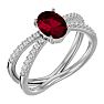 Ruby Ring: 1 1/2 Carat Oval Shape Created Ruby and Halo Diamond Ring In Sterling Silver Image-2