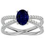 Sapphire Ring: 1 1/2 Carat Oval Shape Created Sapphire and Halo Diamond Ring In Sterling Silver Image-1
