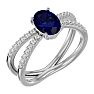 Sapphire Ring: 1 1/2 Carat Oval Shape Created Sapphire and Halo Diamond Ring In Sterling Silver Image-2