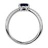 Sapphire Ring: 1 1/2 Carat Oval Shape Created Sapphire and Halo Diamond Ring In Sterling Silver Image-3
