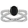 Black Onyx Ring: 1 1/2 Carat Oval Shape Black Onyx and Halo Diamond Ring In Sterling Silver Image-1