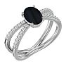 Black Onyx Ring: 1 1/2 Carat Oval Shape Black Onyx and Halo Diamond Ring In Sterling Silver Image-2