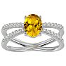 Citrine Ring: 1 1/2 Carat Oval Shape Citrine and Halo Diamond Ring In Sterling Silver Image-1