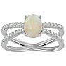 Opal Ring: 1 1/2 Carat Oval Shape Created Opal and Halo Diamond Ring In Sterling Silver Image-1