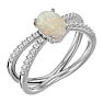 Opal Ring: 1 1/2 Carat Oval Shape Created Opal and Halo Diamond Ring In Sterling Silver Image-2