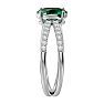 Emerald Ring: 1 1/2 Carat Oval Shape Created Emerald and Halo Diamond Ring In Sterling Silver Image-4