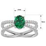 Emerald Ring: 1 1/2 Carat Oval Shape Created Emerald and Halo Diamond Ring In Sterling Silver Image-5