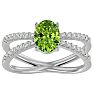 Peridot Ring: 1 1/2 Carat Oval Shape Peridot and Halo Diamond Ring In Sterling Silver Image-1