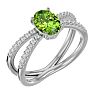 Peridot Ring: 1 1/2 Carat Oval Shape Peridot and Halo Diamond Ring In Sterling Silver Image-2