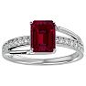 Ruby Ring: 1 3/4 Carat Emerald Shape Created Ruby and Diamond Ring In Sterling Silver Image-1