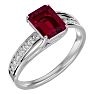 Ruby Ring: 1 3/4 Carat Emerald Shape Created Ruby and Diamond Ring In Sterling Silver Image-2