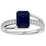 Sapphire Ring: 1 3/4 Carat Emerald Shape Created Sapphire and Diamond Ring In Sterling Silver Image-1