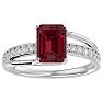 Garnet Ring: 1 3/4 Carat Emerald Shape Garnet and Diamond Ring In Sterling Silver Image-1