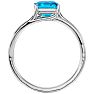 Blue Topaz Ring: 1 3/4 Carat Emerald Shape Blue Topaz and Diamond Ring In Sterling Silver Image-3