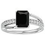 Black Onyx Ring: 1 3/4 Carat Emerald Shape Black Onyx and Diamond Ring In Sterling Silver Image-1